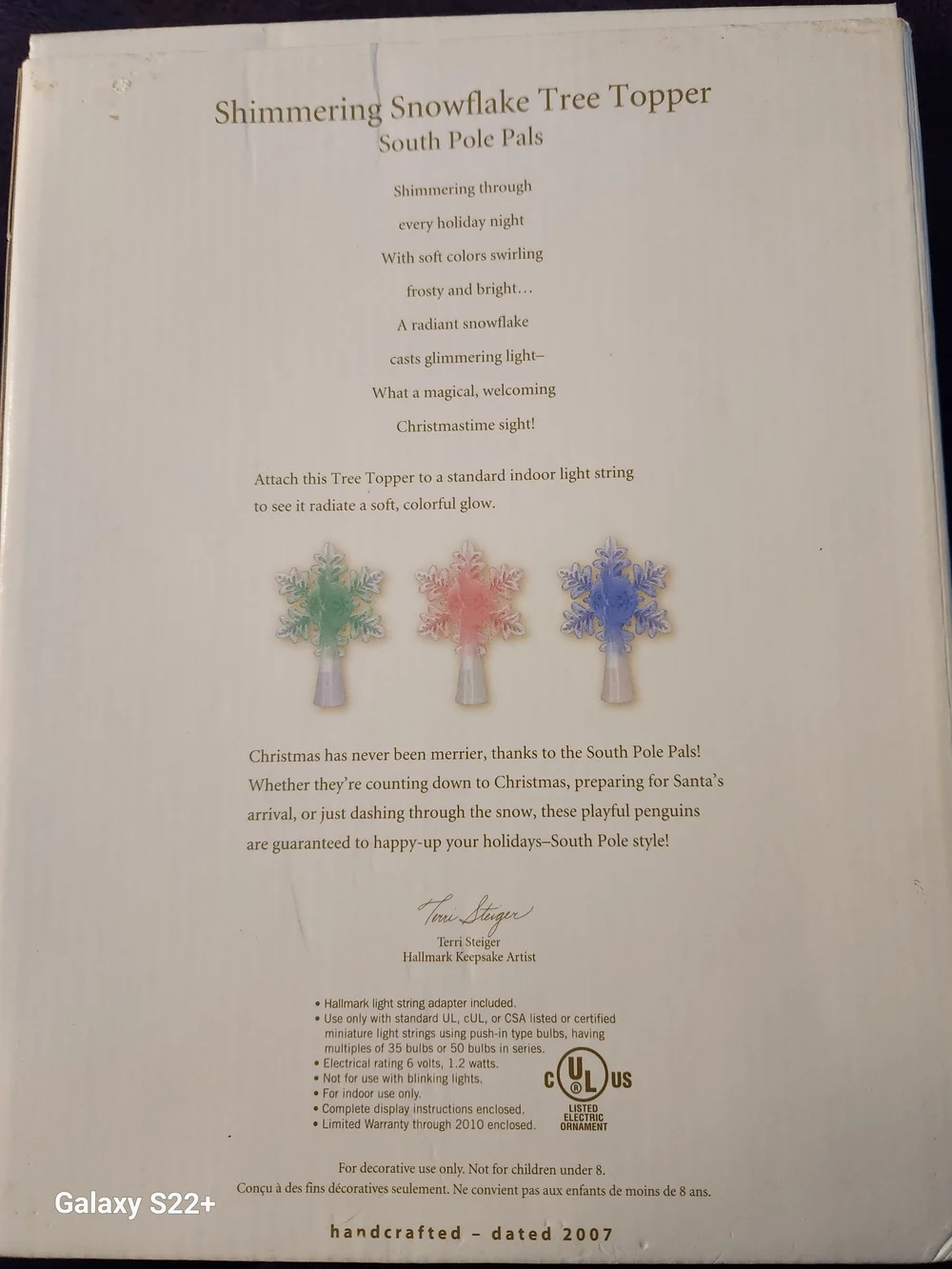 Hallmark 2007 Keepsake Shimmering Snowflake Tree Topper South Pole Pals - NIB
